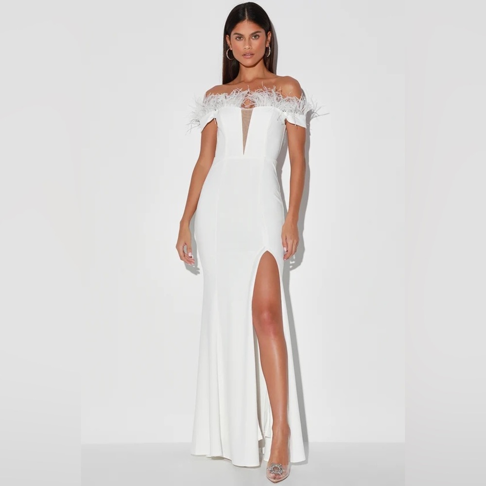 White Feather Trim Gown